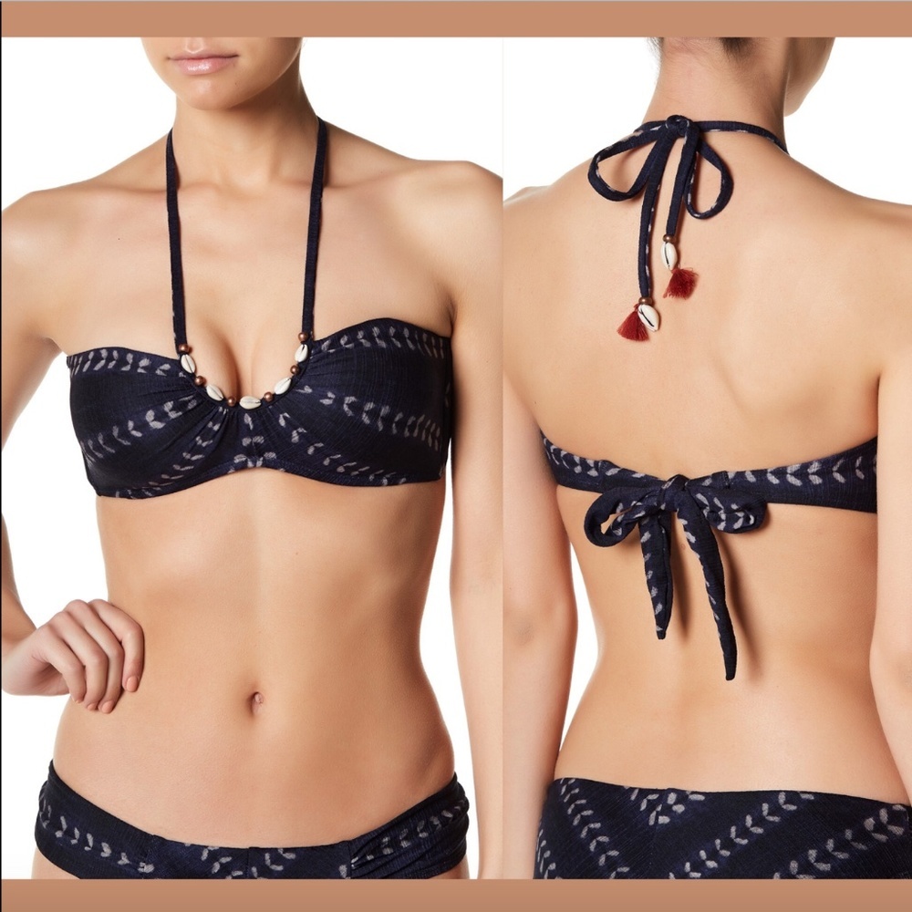NEW $98 Robin Piccone Imani U-Neck Shell Beach Halter Bikini Top [‎ Small ]